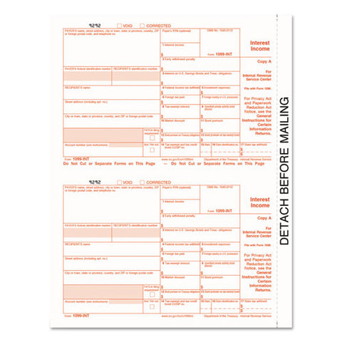 1099-int Tax Forms, 5-part, 5 1-2 X 8, Inkjet-laser, 24-pack