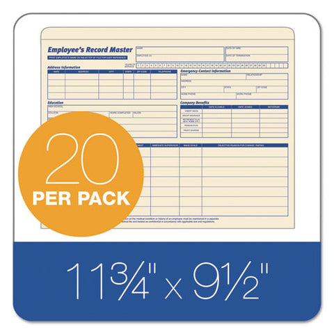Employee Record Master File Jacket, Straight Tab, Letter Size, Manila, 20-pack