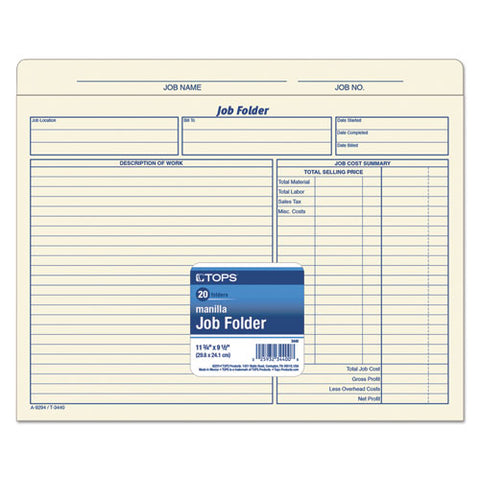 Job Folder, Straight Tab, Letter Size, Manila, 20-pack