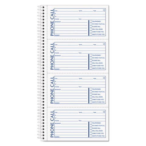 Spiralbound Message Book, 2 3-4 X 5, Two-part Carbonless, 200-book