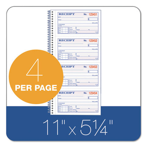 Money-rent Receipt Spiral Book, 2-3-4 X 4 3-4, 2-part Carbonless, 200 Sets-book