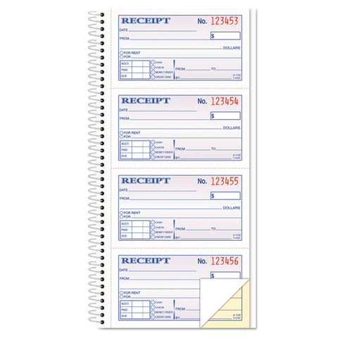 Money-rent Receipt Spiral Book, 2-3-4 X 4 3-4, 2-part Carbonless, 200 Sets-book