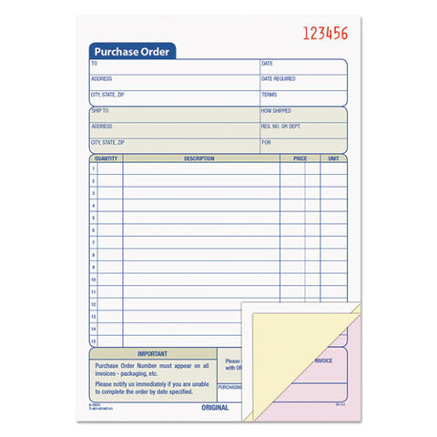 Purchase Order Book, 5 9-16 X 8 7-16, Three-part Carbonless, 50 Sets-book