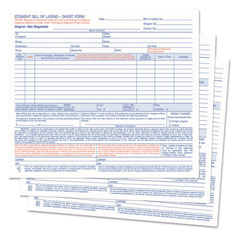 Hazardous Material Short Form, 7 X 8 1-2, Three-part Carbonless, 250 Forms