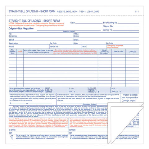 Hazardous Material Short Form, 7 X 8 1-2, Three-part Carbonless, 250 Forms