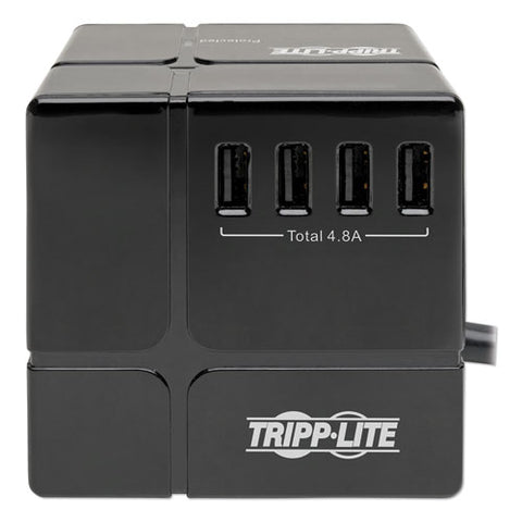 Three-outlet Power Cube Surge Protector With Six Usb-a Ports, 6 Ft Cord, 540 Joules, Black