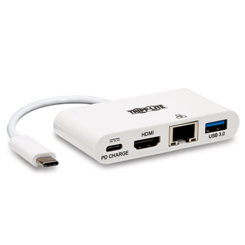 4k Dock With Charging And Ethernet, Usb C-4k Hdmi-usb A-pd Charging, White