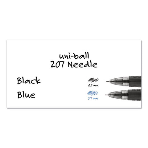 Signo 207 Needle Point Retractable Gel Pen, 0.7mm, Blue Ink, Black Barrel, Dozen
