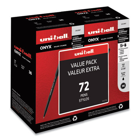 Onyx Stick Roller Ball Pen, Fine 0.7 Mm, Black Ink, Black Matte Barrel, 72-pack