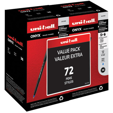 Onyx Stick Roller Ball Pen, Fine 0.7 Mm, Blue Ink, Black Matte Barrel, 72-pack