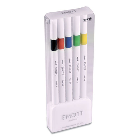 Emott Porous Point Pens, Fine 0.4 Mm, Assorted Ink, White Barrel, 5-set