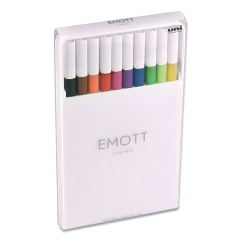 Emott Porous Point Pens, Fine 0.4 Mm, Assorted Ink, White Barrel, 10-set