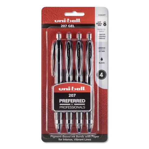 Signo 207 Retractable Gel Pen, 0.7 Mm, Black Ink, Translucent Black Barrel, 4-pack