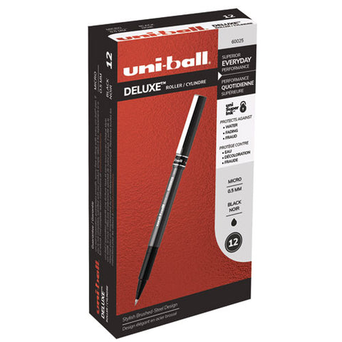 Deluxe Stick Roller Ball Pen, Micro 0.5 Mm, Black Ink, Metallic Gray Barrel, Dozen