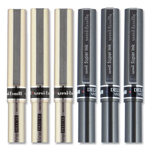 Deluxe Stick Roller Ball Pen, Micro 0.5 Mm, Blue Ink, Metallic Gray Barrel, Dozen