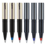 Deluxe Stick Roller Ball Pen, Micro 0.5 Mm, Blue Ink, Metallic Gray Barrel, Dozen