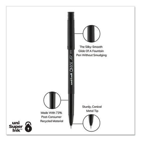 Onyx Stick Roller Ball Pen, Micro 0.5 Mm, Black Ink, Black Matte Barrel, Dozen