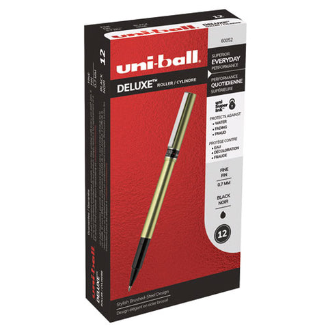 Deluxe Stick Roller Ball Pen, Fine 0.7 Mm, Black Ink, Champagne Barrel, Dozen