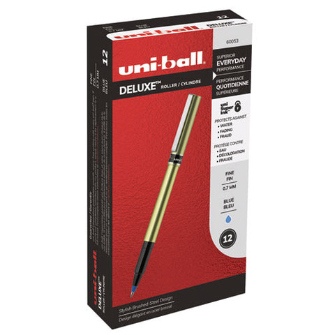 Deluxe Stick Roller Ball Pen, Fine 0.7 Mm, Blue Ink, Champagne Barrel, Dozen