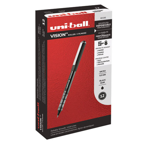 Vision Stick Roller Ball Pen, Micro 0.5 Mm, Black Ink, Black-gray Barrel, Dozen