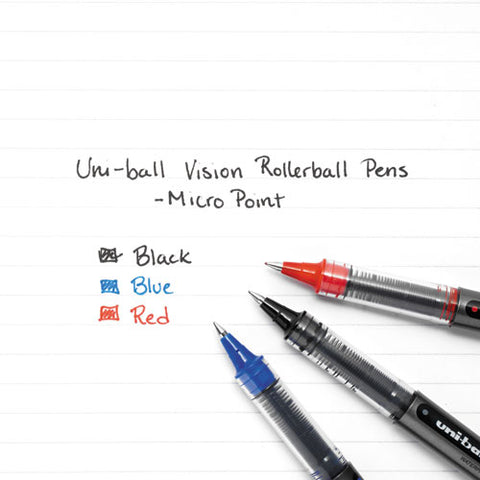 Vision Stick Roller Ball Pen, Micro 0.5 Mm, Blue Ink, Blue-gray Barrel, Dozen