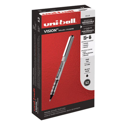 Vision Stick Roller Ball Pen, Fine 0.7 Mm, Black Ink, Black-gray Barrel, Dozen