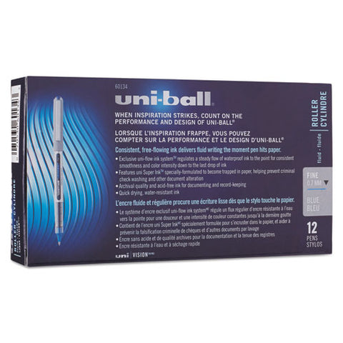 Vision Stick Roller Ball Pen, Fine 0.7 Mm, Blue Ink, Blue-gray Barrel, Dozen