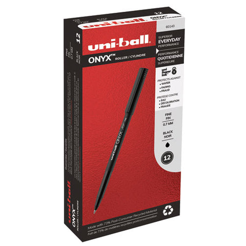 Onyx Stick Roller Ball Pen, Fine 0.7 Mm, Black Ink, Black Matte Barrel, Dozen