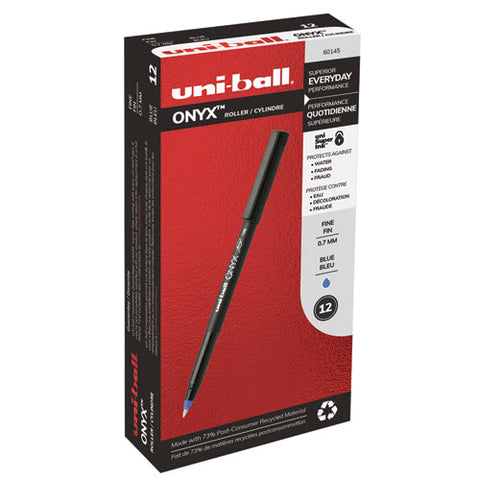 Onyx Stick Roller Ball Pen, Fine 0.7 Mm, Blue Ink, Black Matte Barrel, Dozen