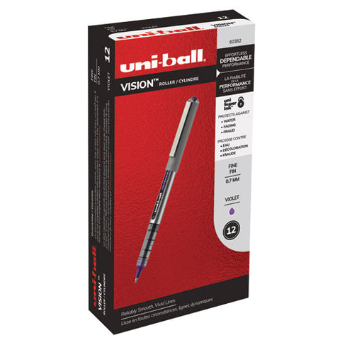 Vision Stick Roller Ball Pen, Fine 0.7 Mm, Majestic Purple Ink, Gray Barrel, Dozen
