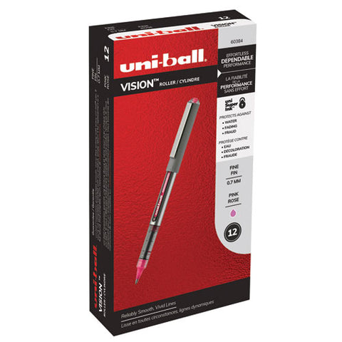 Vision Stick Roller Ball Pen, Fine 0.7 Mm, Passion Pink Ink, Gray Barrel, Dozen