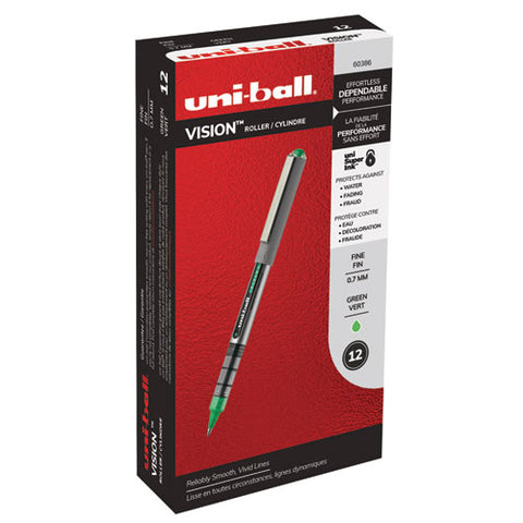 Vision Stick Roller Ball Pen, Fine 0.7 Mm, Evergreen Ink, Gray Barrel, Dozen