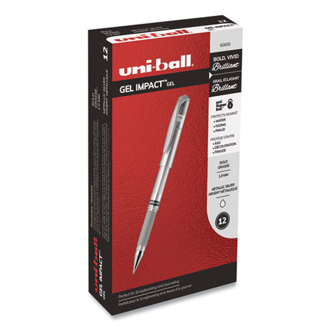 Impact Stick Gel Pen, Medium 1mm, Silver Metallic Ink, Silver Barrel