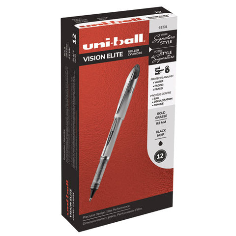 Vision Elite Stick Roller Ball Pen, Bold 0.8 Mm, Black Ink, White-black Barrel