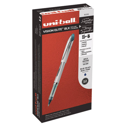 Vision Elite Stick Roller Ball Pen, 0.8 Mm, Blue-black Ink, White-blue Black Barrel