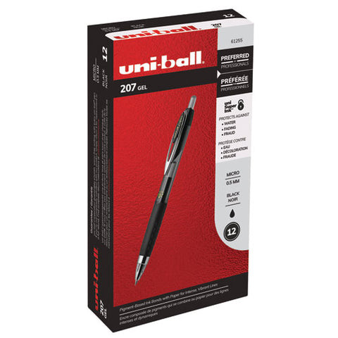 Signo 207 Retractable Gel Pen, Micro 0.5 Mm, Black Ink, Smoke-black Barrel, Dozen