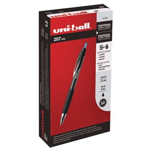 Signo 207 Retractable Gel Pen, Micro 0.5 Mm, Blue Ink, Smoke-black-blue Barrel, Dozen