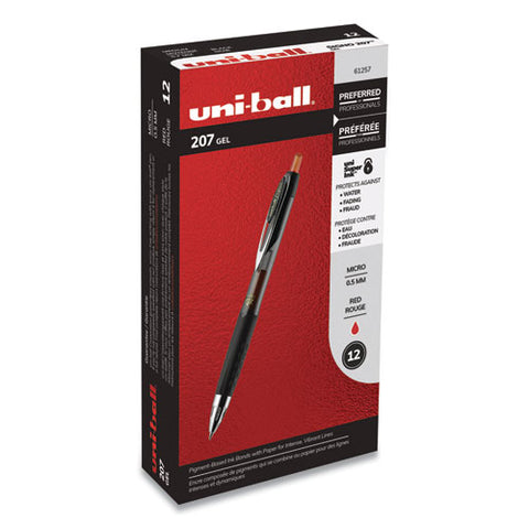 Signo 207 Retractable Gel Pen, Micro 0.5 Mm, Red Ink, Smoke-black-red Barrel, Dozen