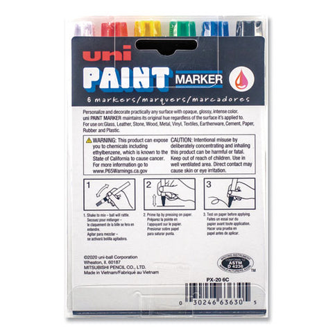 Permanent Marker, Medium Bullet Tip, Assorted Colors, 6-set