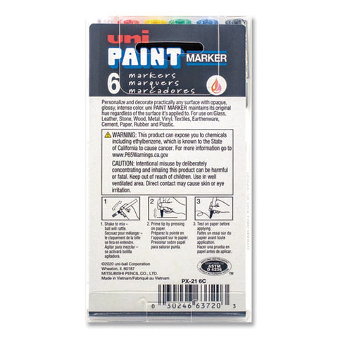 Permanent Marker, Fine Bullet Tip, Assorted Colors, 6-set