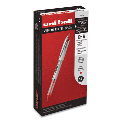 Vision Elite Stick Roller Ball Pen, Bold 0.8 Mm, Red Ink, White-red Barrel
