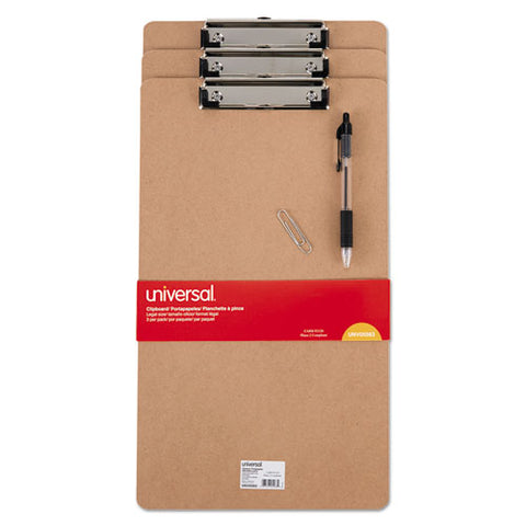 Hardboard Clipboard, 1-2" Capacity, Holds 8 1-2w X 14h, Brown, 3-pack