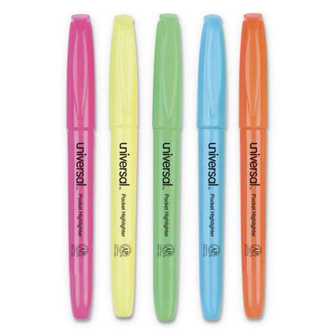 Pocket Highlighters, Chisel Tip, Assorted Colors, 5-set