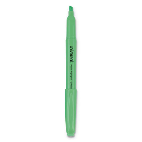 Pocket Highlighters, Chisel Tip, Fluorescent Green, Dozen