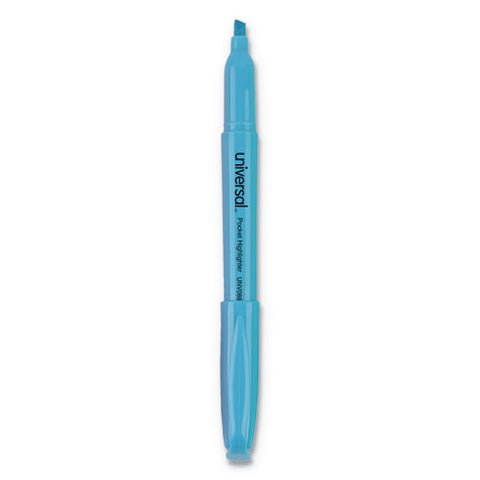 Pocket Highlighters, Chisel Tip, Fluorescent Blue, Dozen