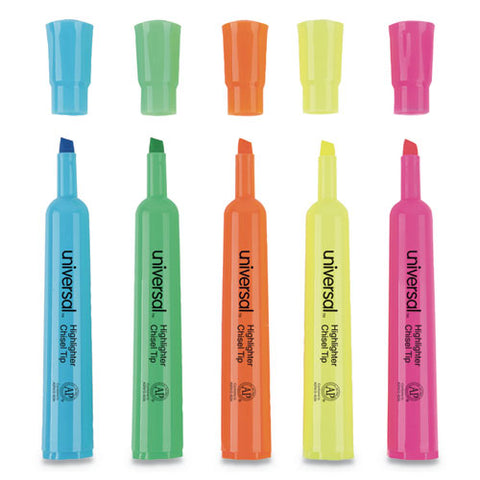Desk Highlighters, Chisel Tip, Assorted Colors, 5-set