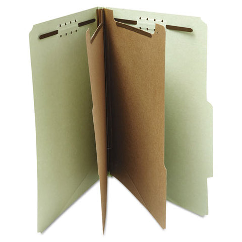 Six--section Pressboard Classification Folders, 2 Dividers, Letter Size, Gray-green, 10-box