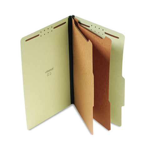 Six--section Pressboard Classification Folders, 2 Dividers, Legal Size, Green, 10-box