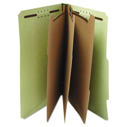 Eight-section Pressboard Classification Folders, 3 Dividers, Letter Size, Green, 10-box