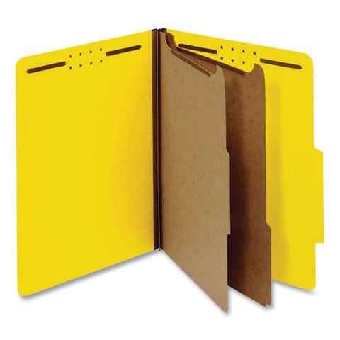 Bright Colored Pressboard Classification Folders, 2 Dividers, Letter Size, Yellow, 10-box